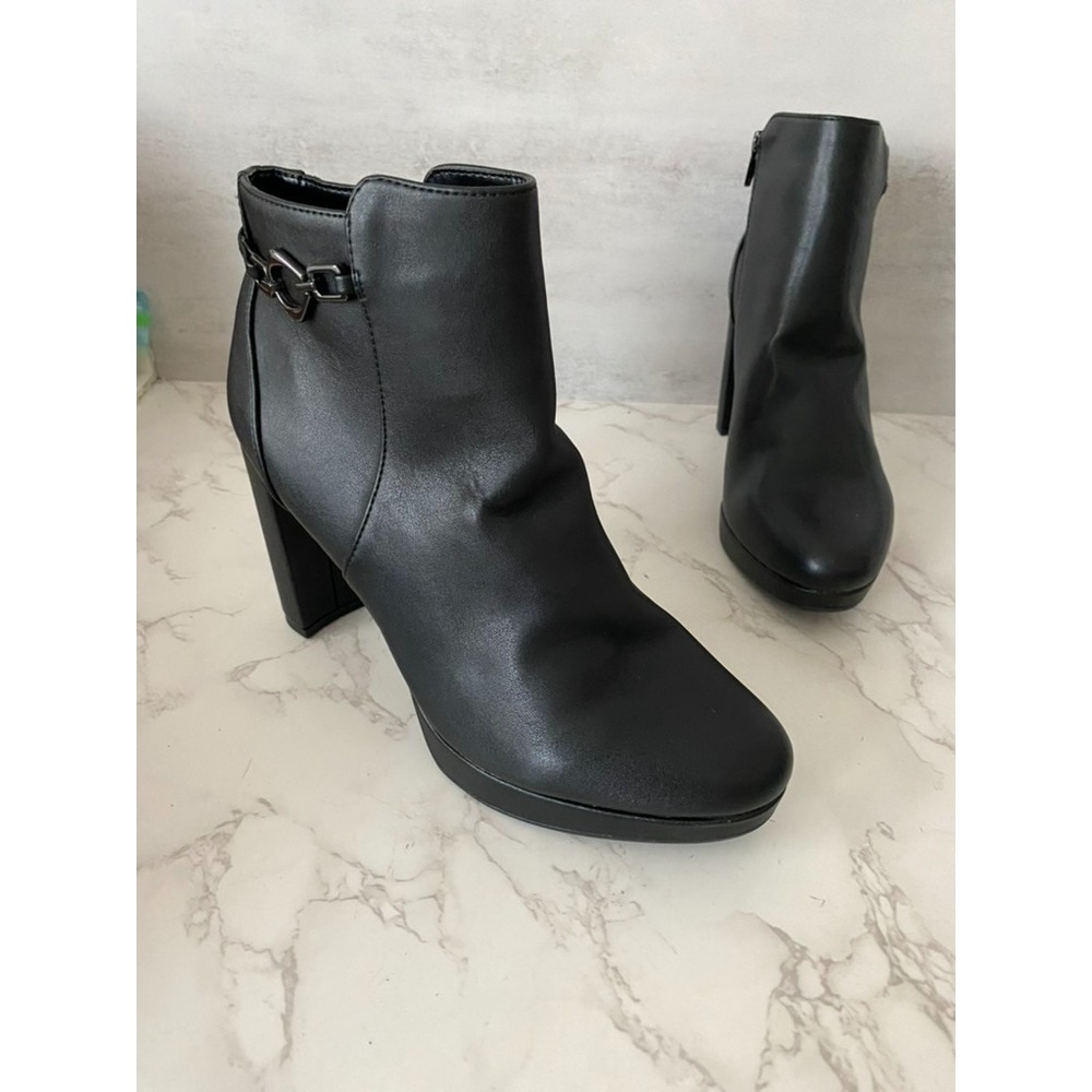Naturalizer Berri Ankle Booties Boots Sz 8.5 Black Chain Accent Platform Dressy